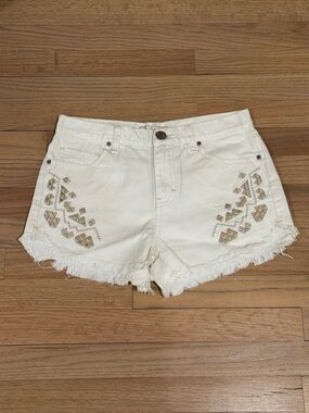 Free People White Denim Shorts with Metallic Details, Size 26